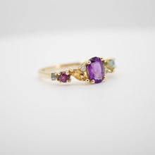 Cargar imagen en el visor de la galería, Anilll fabricado en oro rosa de 14k, con amatista, peridoto, citrino, topacio y diamantes.