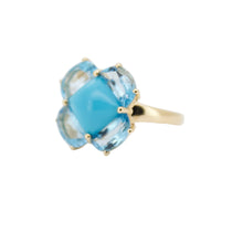 Cargar imagen en el visor de la galería, Anillo fabricado en oro amarillo de 18k, con topacios y turquesa