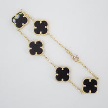 Cargar imagen en el visor de la galería, Pulsera trébol en oro amarillo 10k con onix.