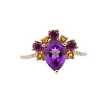Cargar imagen en el visor de la galería, Anillo fabricado en oro rosa de 14k, con amatista , citrino y diamantes.