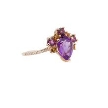Cargar imagen en el visor de la galería, Anillo fabricado en oro rosa de 14k, con amatista , citrino y diamantes.