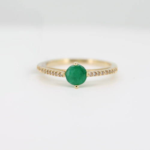 Anillo oro amarillo 14k con Esmeralda y zirconias