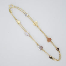 Cargar imagen en el visor de la galería, Pulsera de corazones en oro amarillo 14k.