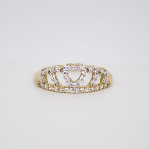 Anillo corona en oro amarillo 14k con zirconia.