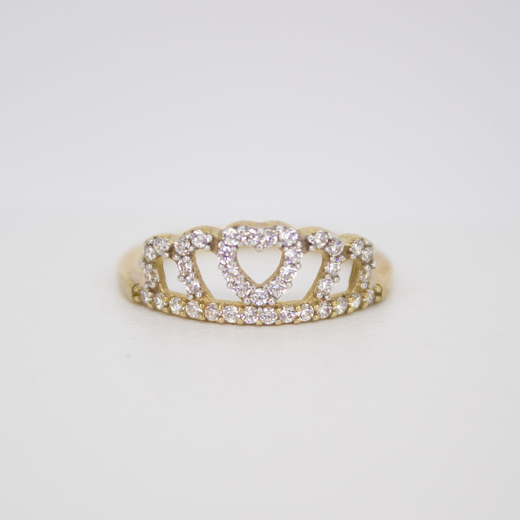 Anillo corona en oro amarillo 14k con zirconia.