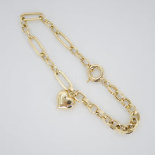 Cargar imagen en el visor de la galería, Pulsera eslabones con corazón en oro amarillo 14k.