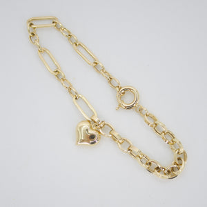 Pulsera eslabones con corazón en oro amarillo 14k.