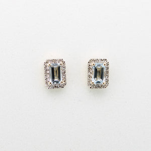 Aretes en oro amarillo 14k con aguamarina y diamantes.