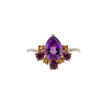 Cargar imagen en el visor de la galería, Anillo fabricado en oro rosa de 14k, con amatista , citrino y diamantes.