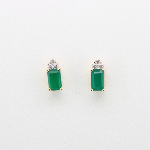 Aretes oro amarillo 14k con esmeralda y diamantes.