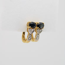 Cargar imagen en el visor de la galería, Aretes en oro amarillo 14k con zafiros y diamantes.
