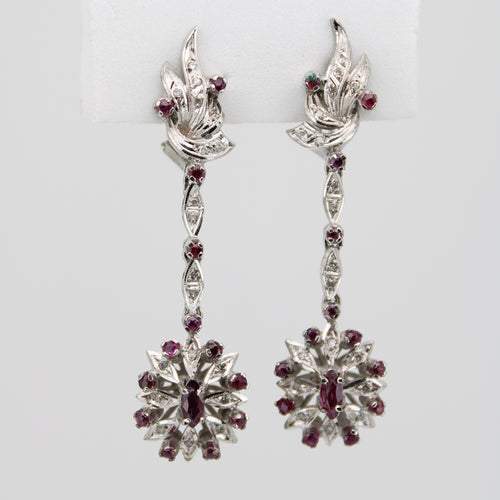 Aretes en paladio y rubíes con diamantes
