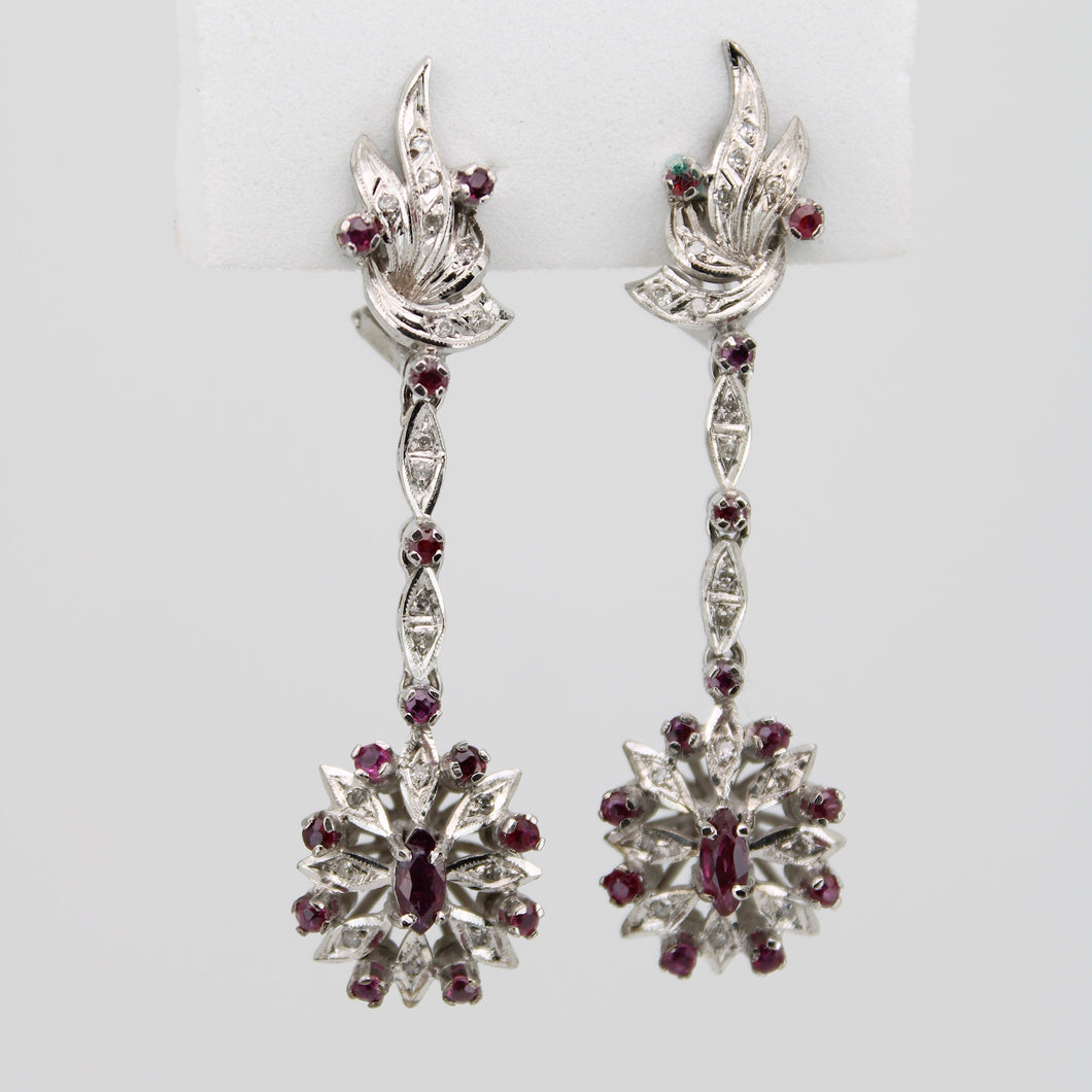Aretes en paladio y rubíes con diamantes