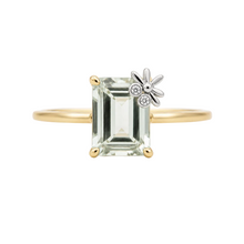 Cargar imagen en el visor de la galería, Anillo fabricado en oro amarillo de 14k, con 4.50 cts de amatista verde + diamantes naturales