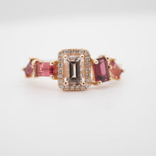 Cargar imagen en el visor de la galería, Anillo fabricado en oro rosa de 14k, con morganita, turmalina y diamantes