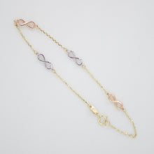 Cargar imagen en el visor de la galería, Pulsera infinitos en oro florentino 14k.