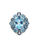 Cargar imagen en el visor de la galería, Anillo topacios y diamantes, oro blanco de 14k.