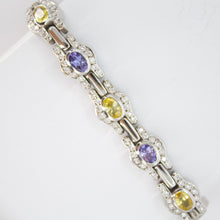 Cargar imagen en el visor de la galería, Brazalete en oro blanco 18k con diamantes,Tanzania y zafiros.