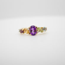 Cargar imagen en el visor de la galería, Anilll fabricado en oro rosa de 14k, con amatista, peridoto, citrino, topacio y diamantes.