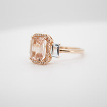 Cargar imagen en el visor de la galería, Anillo fabricado en oro rosa de 14k, con morganita, aguamarina y diamantes