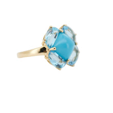 Cargar imagen en el visor de la galería, Anillo fabricado en oro amarillo de 18k, con topacios y turquesa