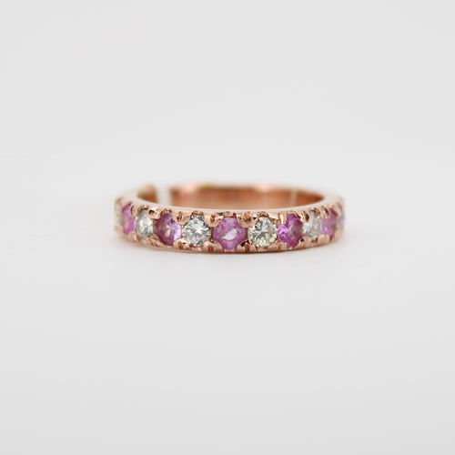 Churumbela en oro rosa 14k con zafiros rosas y diamantes.