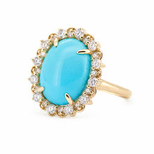 Cargar imagen en el visor de la galería, Anillo fabricado en oro amarillo de 14k, con turquesa y diamantes
