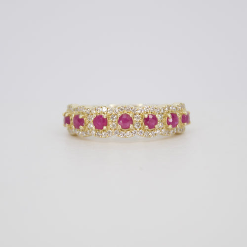 Churumbela en oro amarillo 14k con rubíes y diamantes.