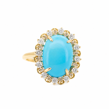 Cargar imagen en el visor de la galería, Anillo fabricado en oro amarillo de 14k, con turquesa y diamantes