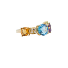 Cargar imagen en el visor de la galería, Anillo fabricado en oro amarillo de 14k, con topacoo, amatista , citrino y diamantes