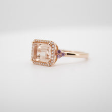 Cargar imagen en el visor de la galería, Anillo fabricado en oro rosa de 14k, con morganita, zafiros rosas y diamantes naturales.