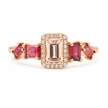 Cargar imagen en el visor de la galería, Anillo fabricado en oro rosa de 14k, con morganita, turmalina y diamantes