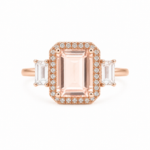 Cargar imagen en el visor de la galería, Anillo fabricado en oro rosa de 14k, con morganita, aguamarina y diamantes