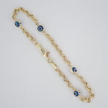 Cargar imagen en el visor de la galería, Pulsera ojos turcos oro amarillo 14k.Pulsera