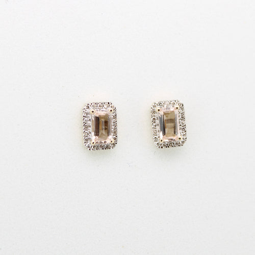 Aretes en oro rosa 14k con morganita y diamantes.