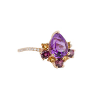 Cargar imagen en el visor de la galería, Anillo fabricado en oro rosa de 14k, con amatista , citrino y diamantes.