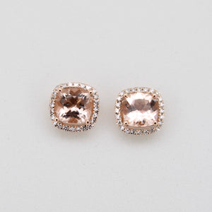 Aretes en oro rosa 14k con morganita y diamantes.