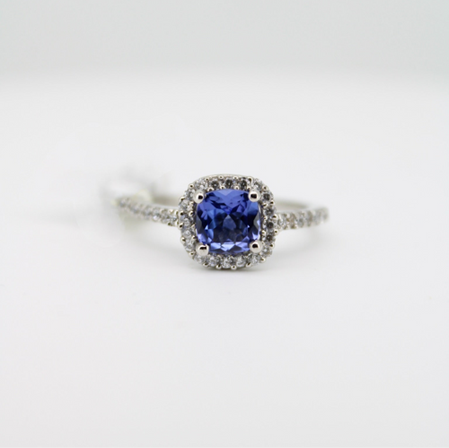 Anillo oro blanco 18k con Tanzanita y diamantes.