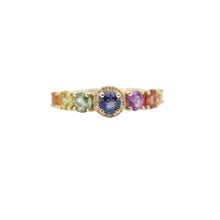 Cargar imagen en el visor de la galería, Anillo fabricado en oro amarillo de 14k, con zafiros de colores y diamantes.