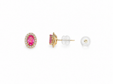 Cargar imagen en el visor de la galería, Aretes fabricados en oro amarillo de 18k, con zafiros rosas y diamantes naturales.