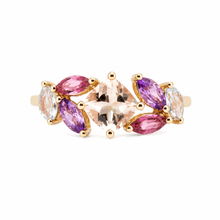 Cargar imagen en el visor de la galería, Anillo fabricado en oro rosa de 14k, con morganita, turmalina, aguamarina y amatista.