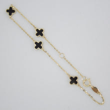 Cargar imagen en el visor de la galería, Pulsera trébol en oro amarillo 14k con onix.