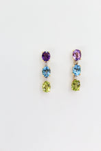 Cargar imagen en el visor de la galería, Aretes en oro amarillo 14k con amatista,topacio,granate y diamantes.