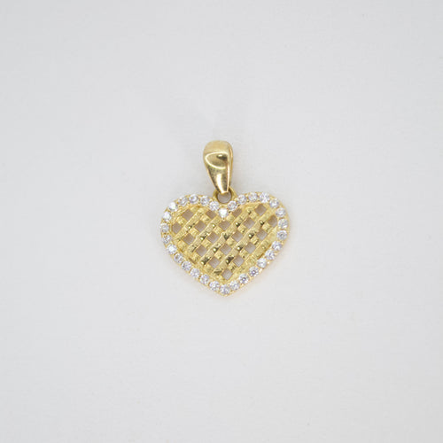 Dije corazón en oro amarillo 14k con zirconias.