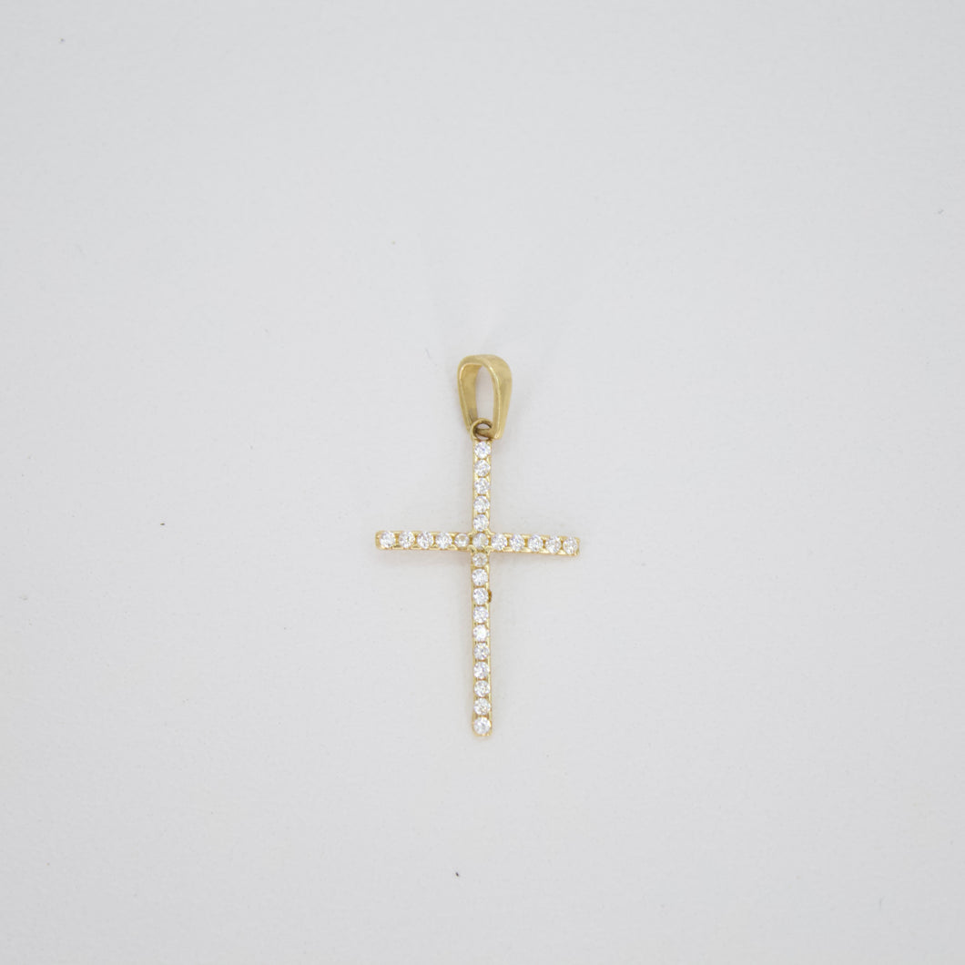 Cruz en oro amarillo 14k con zirconias.