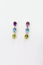 Cargar imagen en el visor de la galería, Aretes en oro amarillo 14k con amatista,topacio,granate y diamantes.