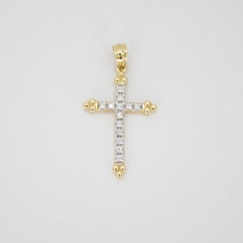 Cruz en oro amarillo 14k con zirconias.