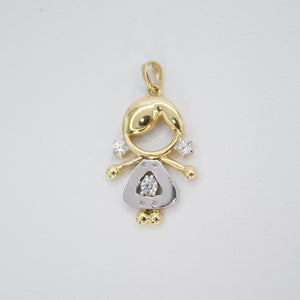 Dije niña en oro combinado 14k con zirconias.