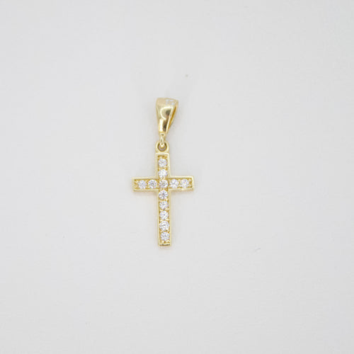 Cruz en oro amarillo 14k con zirconias.