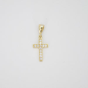 Cruz en oro amarillo 14k con zirconias.